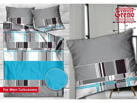 Pościel satynowa 140x200 For Men Turkusowa Greno Gold Line