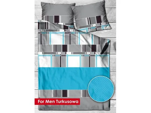 Pościel satynowa 220x200 For Men Turkusowa Greno Gold Line