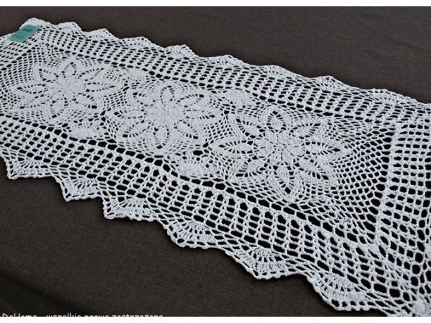 Bieżnik szydełkowy - biały - 40x90 cm - wz. 4660