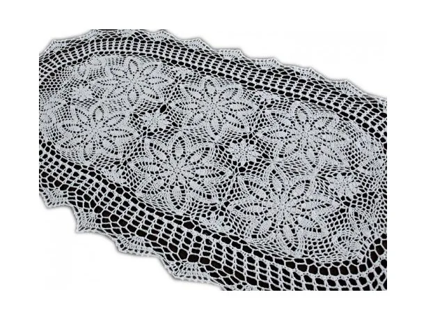 Bieżnik szydełkowy - biały - 60x120 cm - wz. 4660 owal