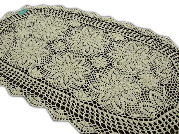 Bieżnik szydełkowy - naturalny / lniany - owal - 60x120 cm - wz. 4660