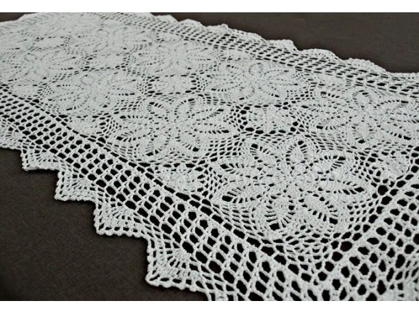 Bieżnik szydełkowy - biały - 60x120 cm - wz. 4660