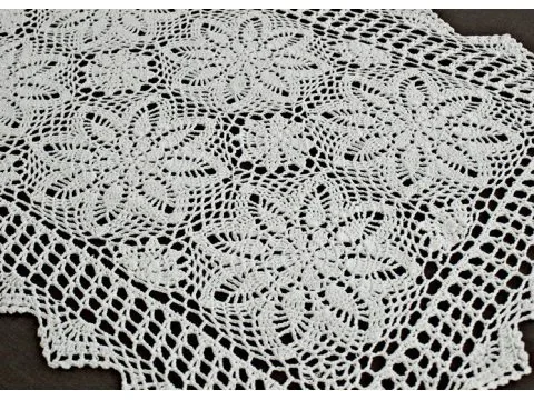 Bieżnik szydełkowy - biały - 60x120 cm - wz. 4660