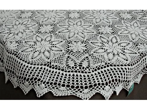 Obrus szydełkowy 130 x 180 cm 4660 Biały owal