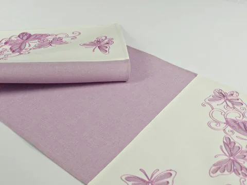 Haftowany Bieżnik 40 x 110 cm wz.15794 Motylki wrzos