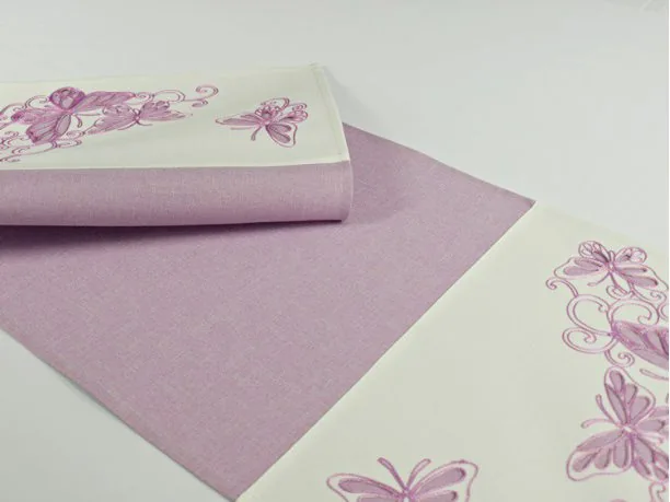 Haftowany Bieżnik 40 x 110 cm wz.15794 Motylki wrzos