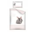 Pościel dla dzieci do łóżeczka - biała , szara, morelowa - 100x135 cm - Zajączek 2459 B - Detexpol