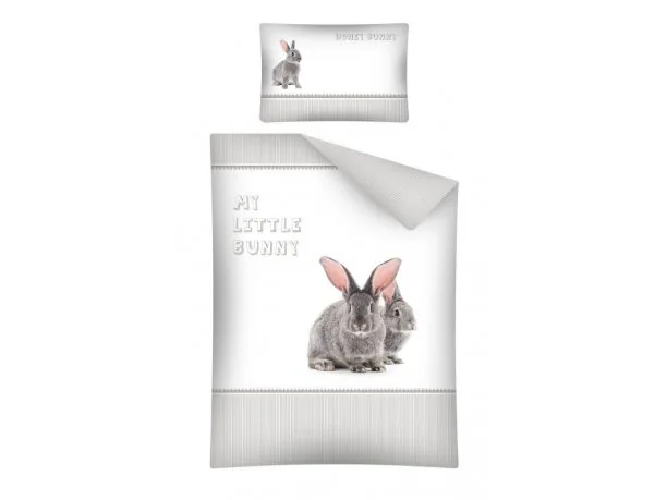 Pościel dla dzieci do łóżeczka - biała , szara, grafitowa - 100x135 cm - Zajączek 2459 A - Detexpol