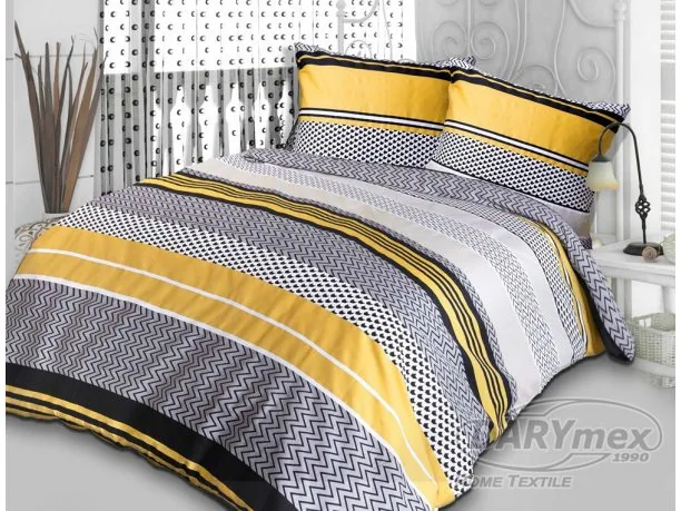 Komplet pościeli satynowej - żółta, biała, szara, czarna w zygzaki - 220x200 cm - wz. 21440/2 - Darymex