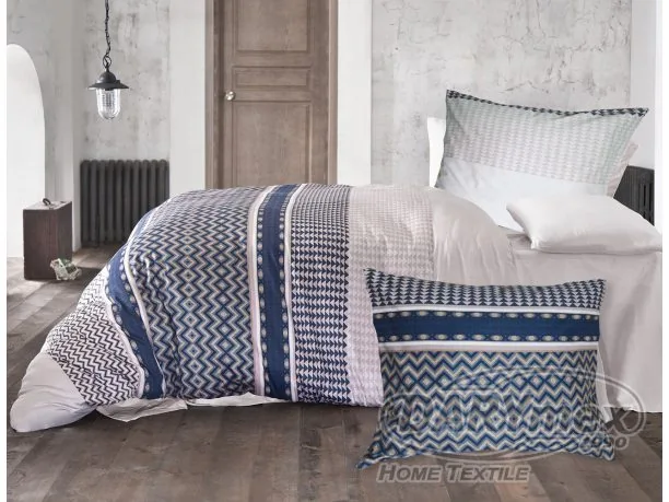 Pościel satynowa - biało, granatowo, beżowa w geometryczne wzory - 200x220 cm - Exclusive Motto - Darymex