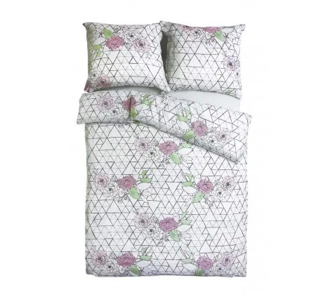 Komplet pościeli satynowej - Sweet Home - w kwiatki i trójkąty - 160x200 cm - Bonus 12 - wz. 18573/1 - Andropol