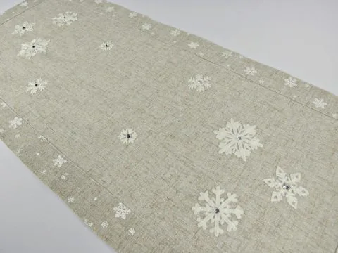 Bieżnik świąteczny szary 35x70 cm | Srebrna śnieżynka z koralikami Boże Narodzenie