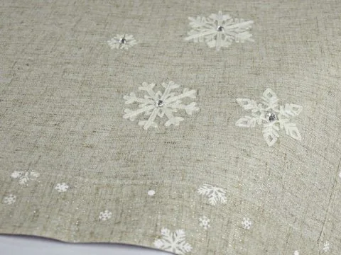 Szaro-Srebrny Bieżnik Świąteczny ze Śnieżynką i Koralikiem 85x85