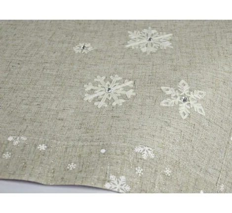 Bieżnik świąteczny - szary, srebrny, biała śnieżynka z naszytym koralikiem - 85 x 85 cm int 15969