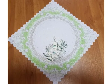 Ząbkowana Serweta Bożonarodzeniowa 30x30 cm – Pastelowa Zieleń i Srebro
