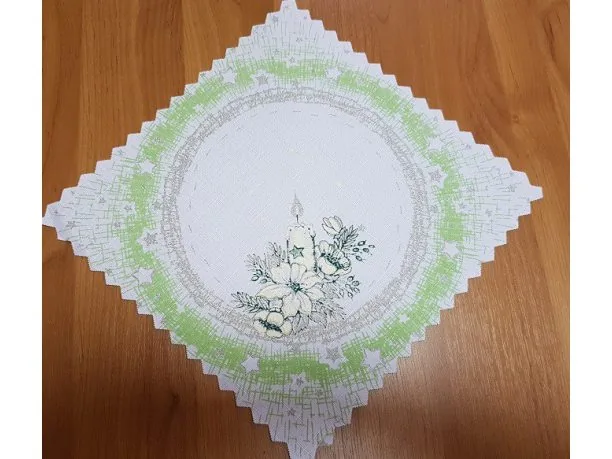 Serwetka świąteczna biały, jasno zielony, srebrny stroik - 30 x 30 cm