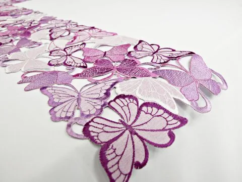 Ażurowy bieżnik 20x160 cm Haftowane Motyle Lila/Wrzos Bieżnik na stół