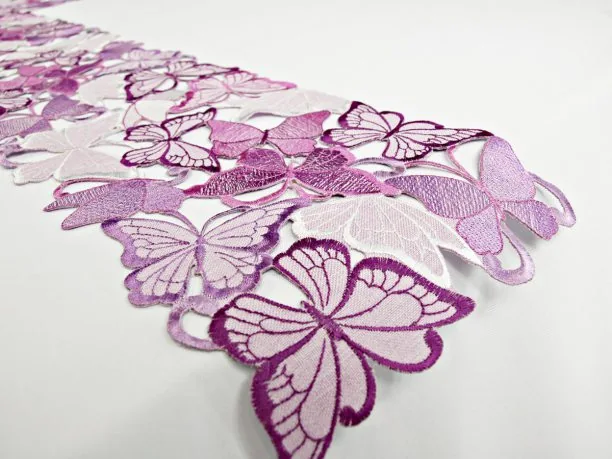 Szal haftowany - fioletowe motylki - 20 x 160 cm int 15702