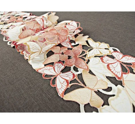 Ażurowy bieżnik 20x160 cm Motyle Pomarańcz i Żółty Haftowany na stół