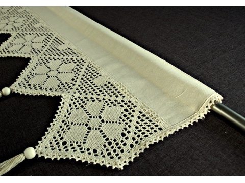 Zazdrostka z koronką z frędzlami - Village - Beż - 30x100 - firana  243