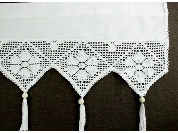 Zazdrostka z koronką z frędzlami - Village - Biały - 30x150 - firana 243