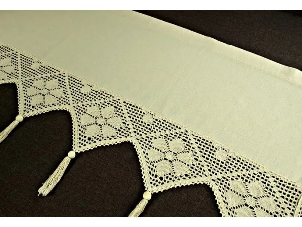 Zazdrostka z koronką z frędzlami - Village - Beż 50x100 - firana 243