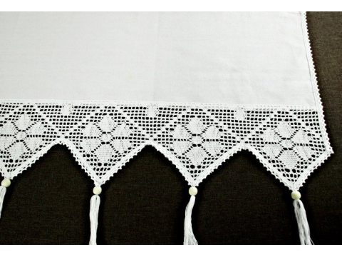 Zazdrostka - z koronką z frędzlami - Village - Biały - 50x200 - firana  243