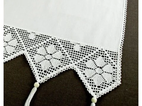 Zazdrostka - z koronką z frędzlami - Village - Biały - 70x100 - firana 243