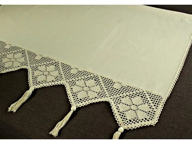 Zazdrostka - z koronką z frędzlami - Village - Beż - 70x150 - firana 243