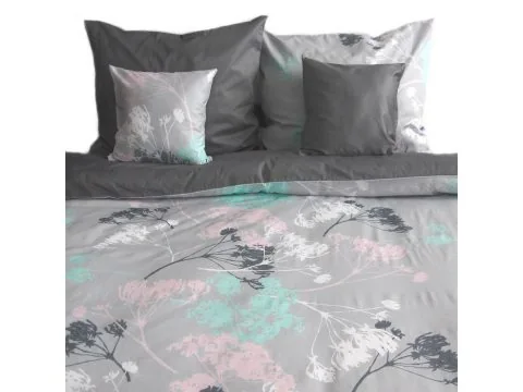 Pościel z satyny - Kwiat Kopru - szary - miętowy - Andropol 200x220 + 2 jaśki wz 18503/2