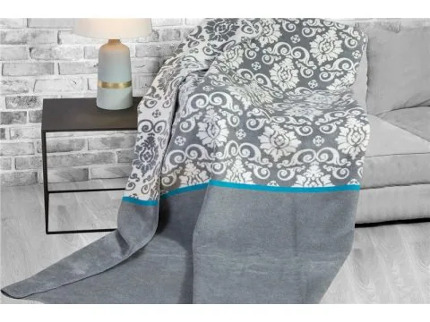 Koc Glamour - popielaty - biały - turkusowy - Paradise - 150x200 Greno