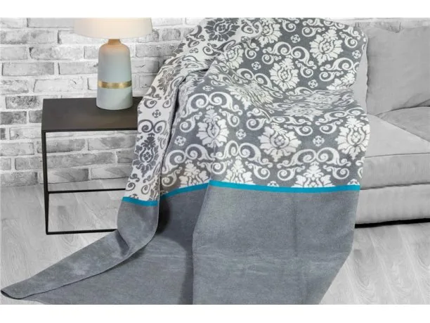 Koc Glamour - popielaty - biały - turkusowy - Paradise - 150x200 Greno