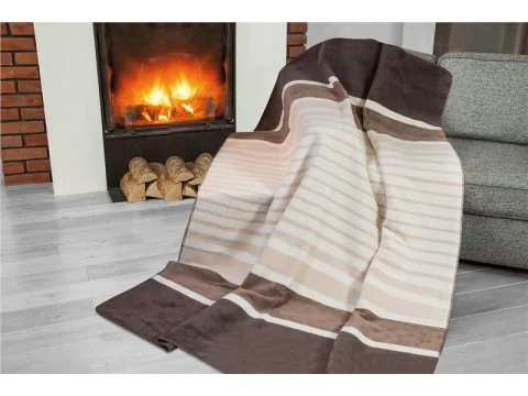 Koc Glamour - Pasy - brązowo - beżowe - Simple Cappuccino - 150x200 Greno