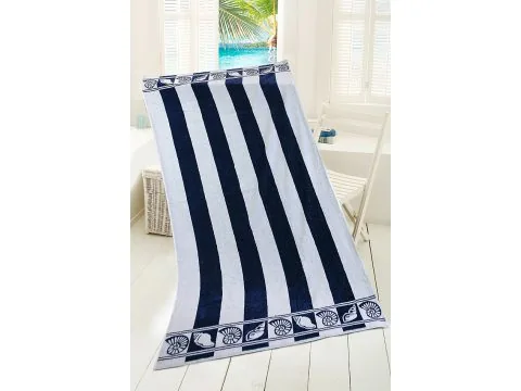 Ręcznik - plażowy - 90 x 170 cm - kąpielowy - Darłowo - biało, granatowy - Muszelki - Greno