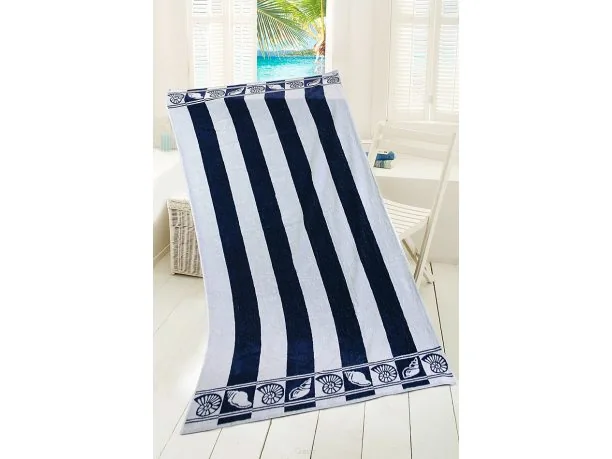 Ręcznik - plażowy - 90 x 170 cm - kąpielowy - Darłowo - biało, granatowy - Muszelki - Greno