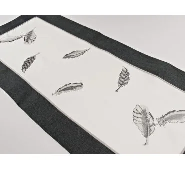 Bieżnik na stół 40x90 biało-grafitowy nowoczesny w piórka