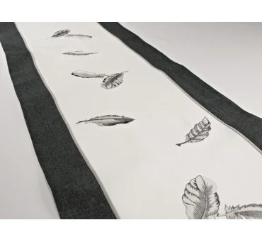 Bieżnik na stół 40x110 biało-grafitowy nowoczesny w piórka