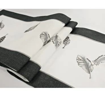 Bieżnik na stół 40x140 biało-grafitowy nowoczesny w piórka