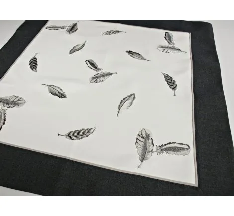Haftowany bieżnik - biały - grafit - 85x85 cm Piórka - 9340