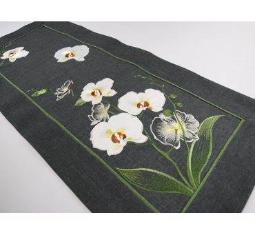 Bieżnik Haftowany - Orchidea - grafit - 40 x 90 cm - 9419