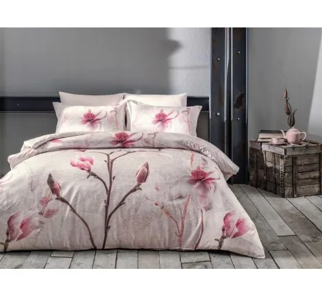 Pościel satynowa ekskluzywna - Orchidea Beige - 200x220 - Satin Delux Tivolyo Home