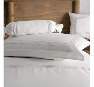 Ekskluzywna pościel satynowa - Line Beige - 200x220 - Tivolyo Embroidery Satin