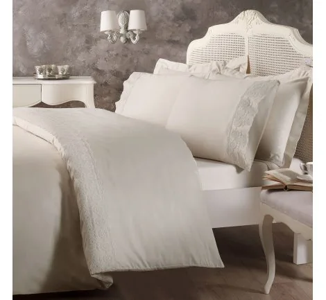 Ekskluzywna pościel satynowa z koronką - Arian Beige - 200x220 - Tivolyo