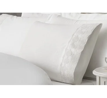 Satynowa pościel 200x220 Arian White Tivolyo Home – luksusowa bawełna z koronką 6 el.
