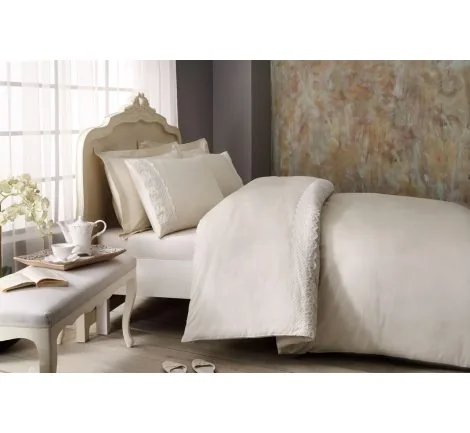 Ekskluzywna pościel satynowa z koronką - Olivia Beige - 200x220 - Tivolyo