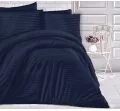 Satyna bawełniana granatowe paski 220x200 Cizgili Navy Blue Luxury