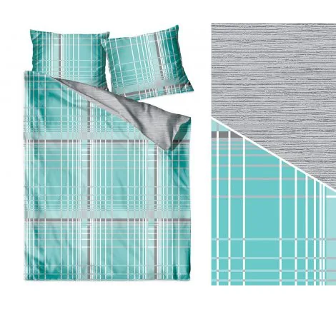 Pościel dwustronna z satyny - 140 x 200 + 70x80 - Fiona Mięta - Greno Gold Line