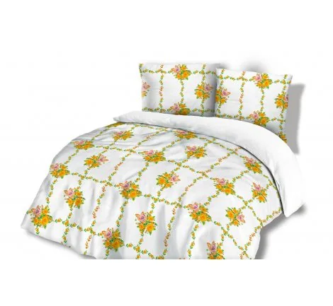 Pościel Flanelowa - 220x200 - Różowo Żółte Różyczki - wz. 31450/2