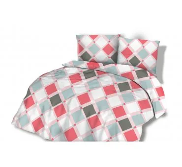 Pościel z Flaneli - 220x200 - różowe, szare - Romby - wz. 31447/2