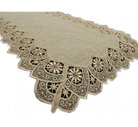 Dekoracyjny bieżnik / szal z gipiurą - Len - 40x140 cm 1853